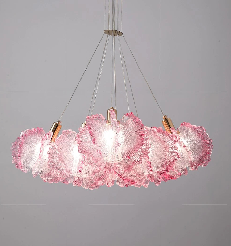 “E14 LED pink petal pendant light for dining and nursery”