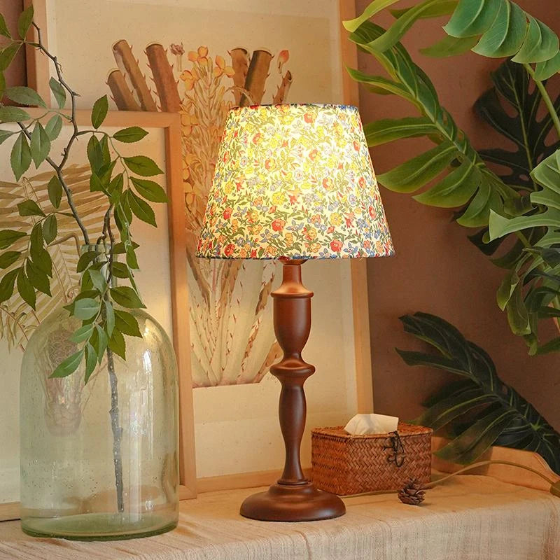 “Eco-friendly wooden desk lamp with colorful fabric lampshade”