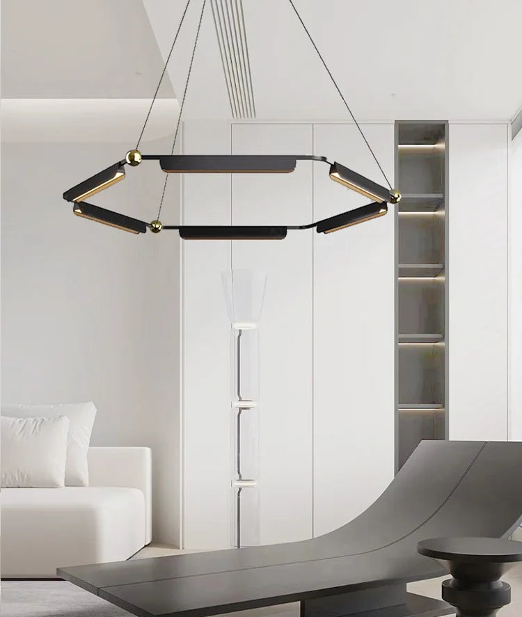 Polished steel chandelier with elegant ART DECO lines