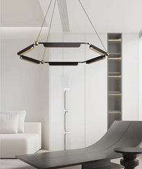 Polished steel chandelier with elegant ART DECO lines