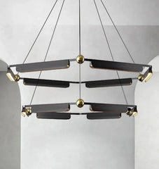 Designer chandelier with up and down light on white ceiling