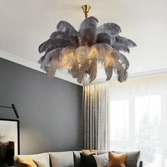 Modern decorative pendant light with feather-inspired shade design