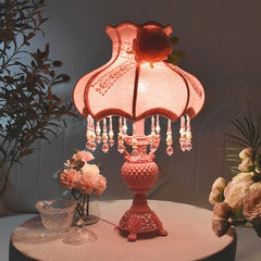 “Floral girls bedroom light with crystal bead tassels and pink design”