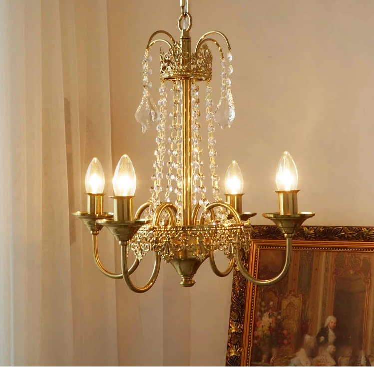 “French copper crystal globe chandelier for bedroom or entryway”