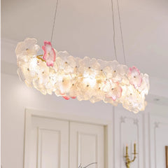 Decorative ceiling light fixture with floral design in a room setting