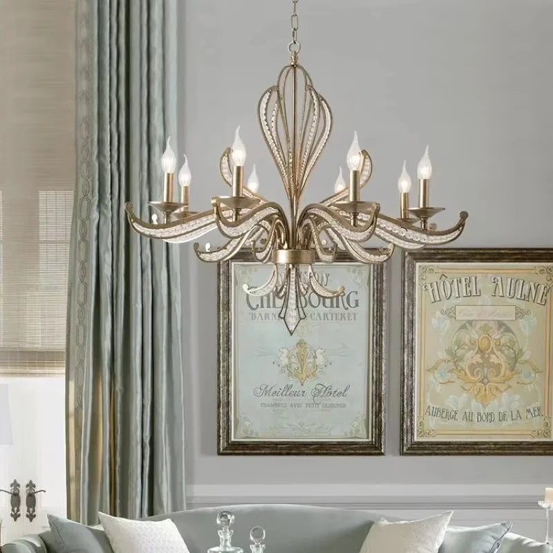 “French glass LED pendant light with candle arms”