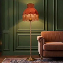 “French velvet tassel floor lamp in caramel shade”