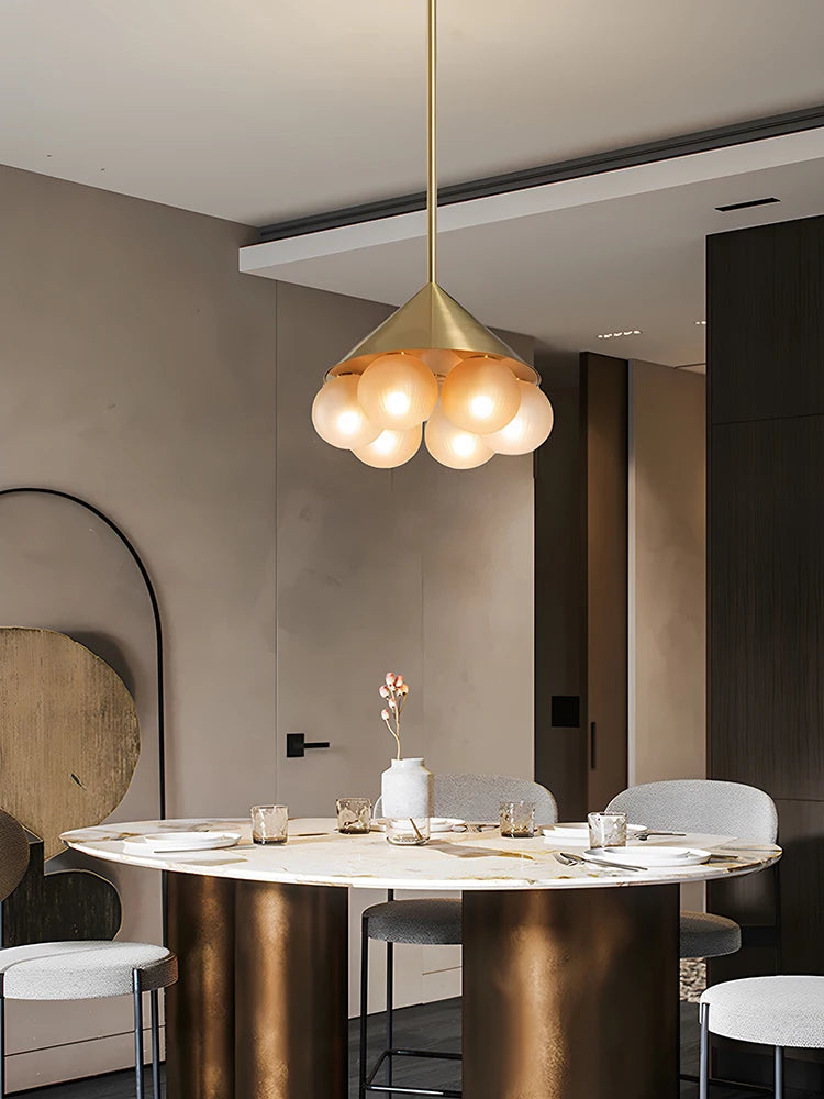 Hanging pendant chandelier with G9 base and LED bulbs included for bedroom use