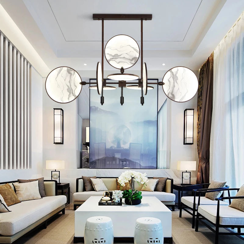 Metal frame pendant fixture designed for 10 to 15 square meter rooms