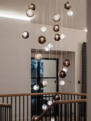 “Plated crystal glass bubble ball pendant, touch switch, layered lighting”
