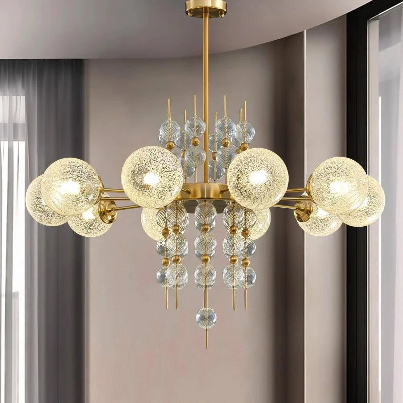 “Modern glass globe chandelier for large dining room”