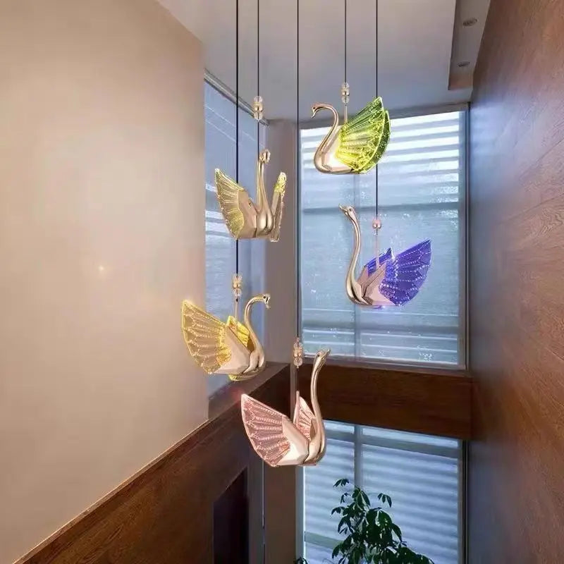 “Gold and acrylic swan ceiling light for bedrooms”