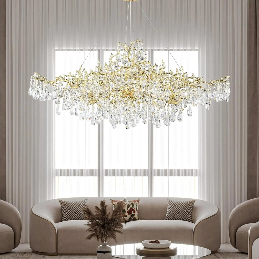 Gold branch crystal chandelier with K9 crystal drops for dining room ceiling lighting