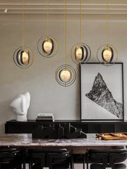 “Brass and solid marble globe ceiling lamp for art deco kitchens”