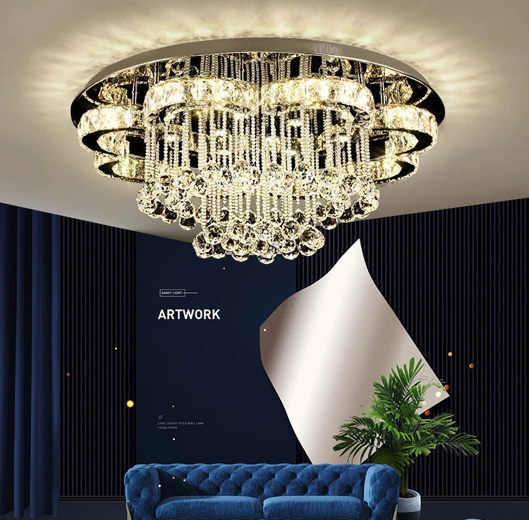 “Gold flush mount crystal LED ceiling light for bedrooms”