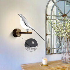 “Gold silver magpie animal wall sconce for corridor and TV wall”