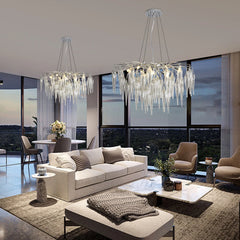 “Modern ceiling chandelier with cascading clear glass, Liglite”