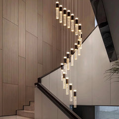 “Luxury crystal foyer pendant lamp, cascaded LED rods for hotel or double-height home”