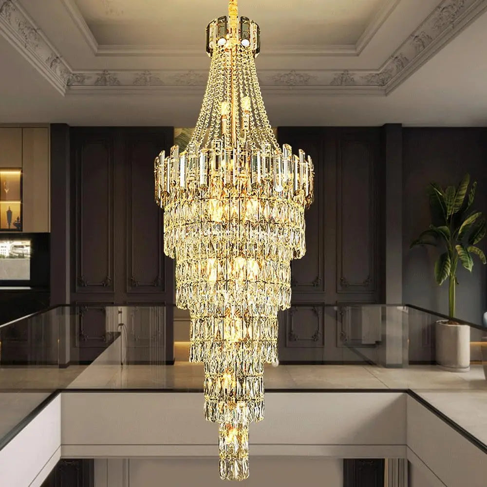 “Grand K9 crystal gold chandelier for luxury foyer interiors”