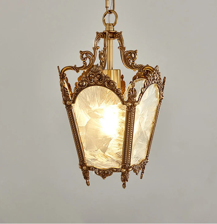 “Classic copper chandelier hanging lamp with glass detail”