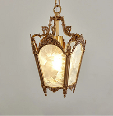 “Classic copper chandelier hanging lamp with glass detail”