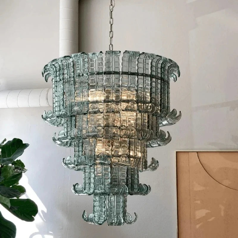 “Handblown blue flush mount ceiling chandelier for villa or restaurant”