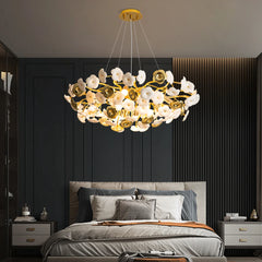“Hand-knitted ceramic lampshade chandelier for modern interiors”