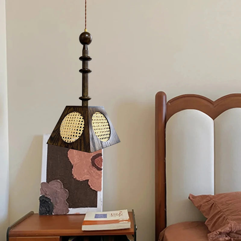 “Handwoven rattan bedroom pendant light, contemporary style”