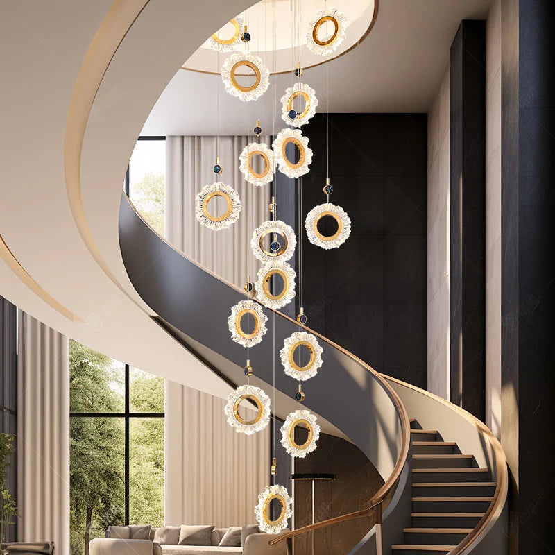 “Pendant light for high ceiling staircase in contemporary home”