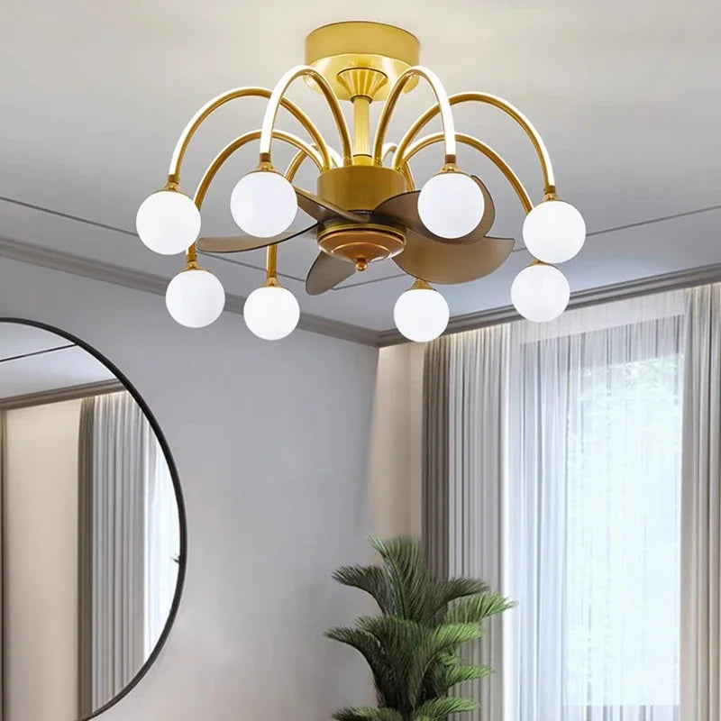 Stylish living room ceiling fan light with integrated LED bulbs