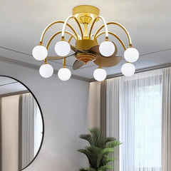 Stylish living room ceiling fan light with integrated LED bulbs
