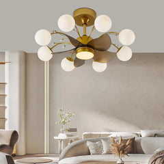Modern chandelier in a living room setting with neutral decor