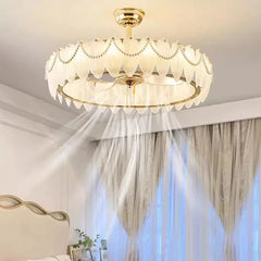 French modern feather chandelier with ceiling fan in dining area