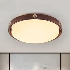 “Italian wood base round LED ceiling light for bedroom or study”