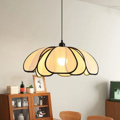 “Japanese rattan pendant light with bamboo petal lampshade”