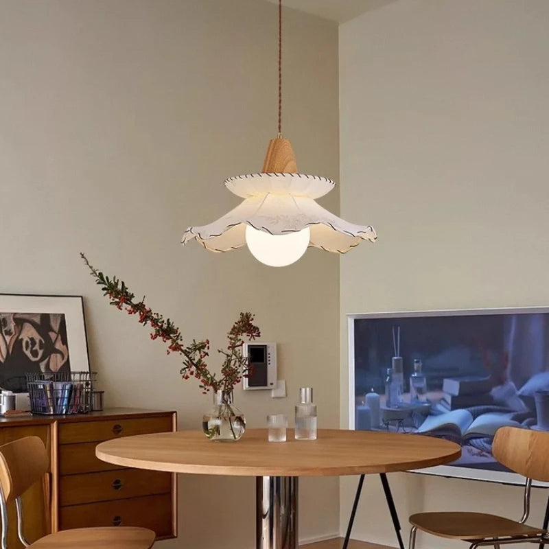 “Japanese wabi-sabi pleated fabric pendant lamp, LED included, 3-year warranty”