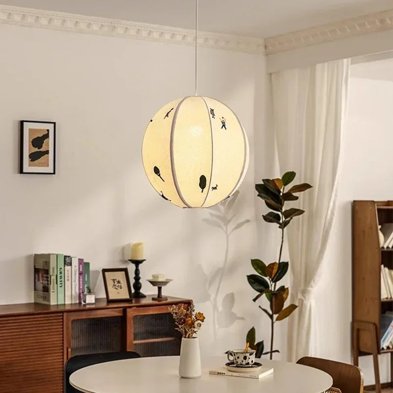 “Japanese wabi sabi embroidery pendant light, handmade fabric, E27, 1-year warranty”