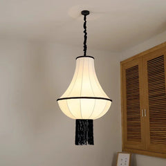 “Japanese retro wabi sabi pendant light, hand-knitted white fabric, tassel accent, E27 LED, 1-year