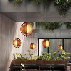 “Japanese wabi-sabi round wooden pendant light for lofts”