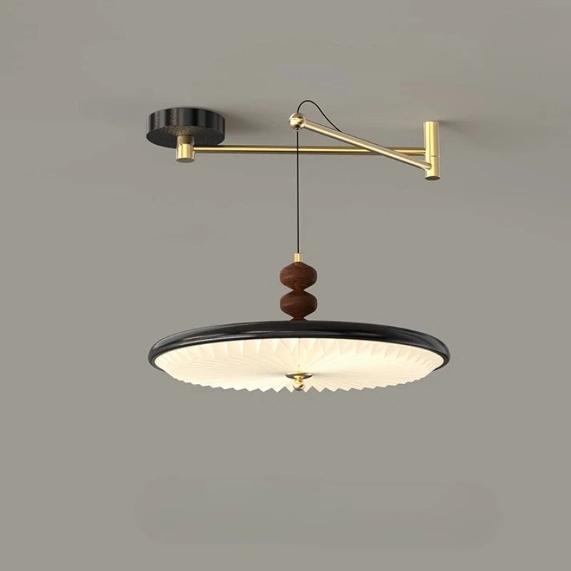 “Creative medieval kitchen island pendant with white pleated shade, full-spectrum LED”