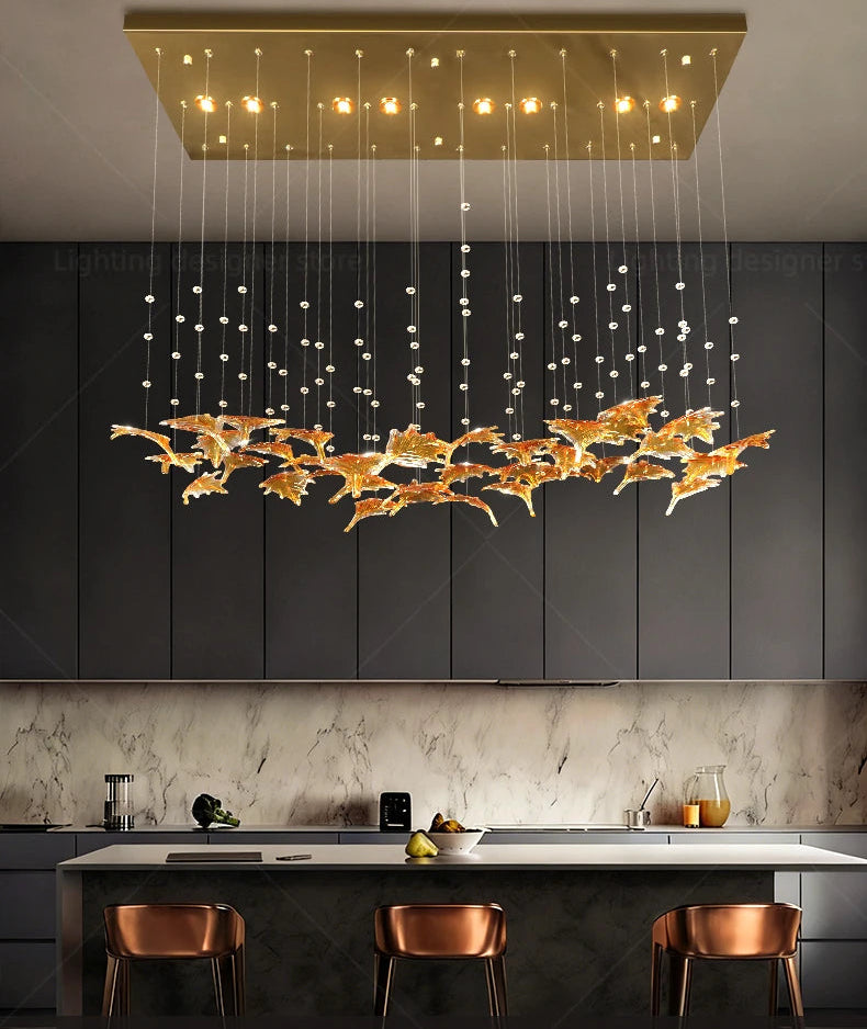 Decorative glass stone pendant light creating a statement over dining area