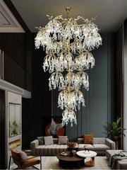 Large crystal cascade chandelier with tree branch design for lobby and villa living room lighting