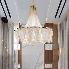 Statement chandelier pendant designed for a large living room interior