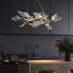 Leaf pendant chandelier with sculptural resin shade and cord hanging