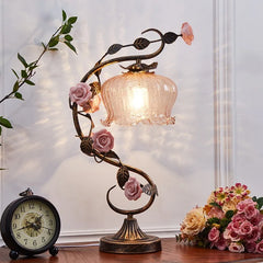 “LED floral table lamp with elegant antique finish”