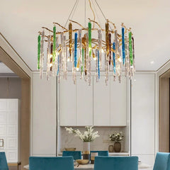 “Liglite multicolor crystal chandelier as creative interior focal point”