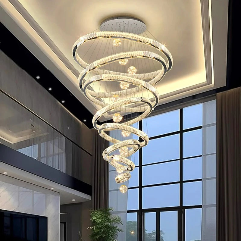 “Liglite grand staircase chandelier with crystal rods”