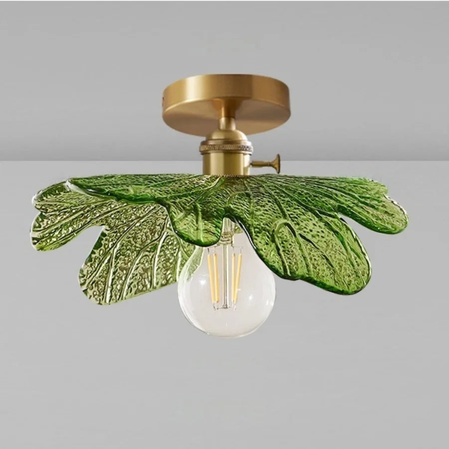 “Liglite green leaf glass LED ceiling lamp for lively spaces”