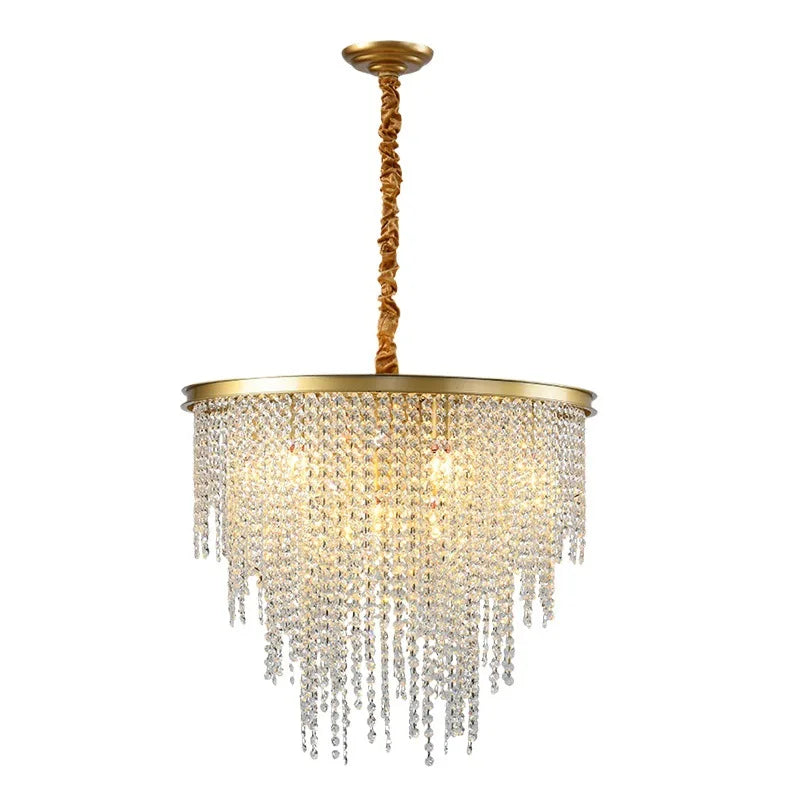 “Liglite jewelry-inspired gold and crystal chandelier for luxury spaces”

