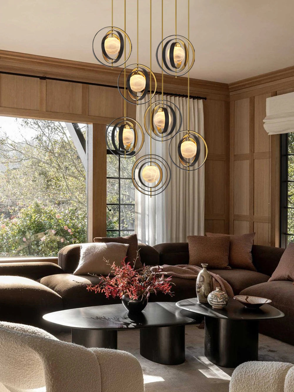 “Liglite golden marble globe pendant lamp in modern luxury interiors”